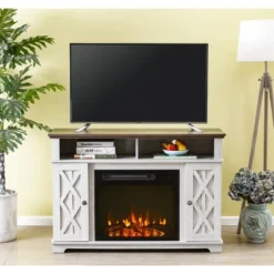 48" TV Stand For TVs Up To 55" With Electric Fireplace White - Home Essentials